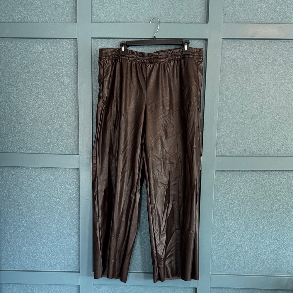 H&M Brown Faux Leather wide leg pants